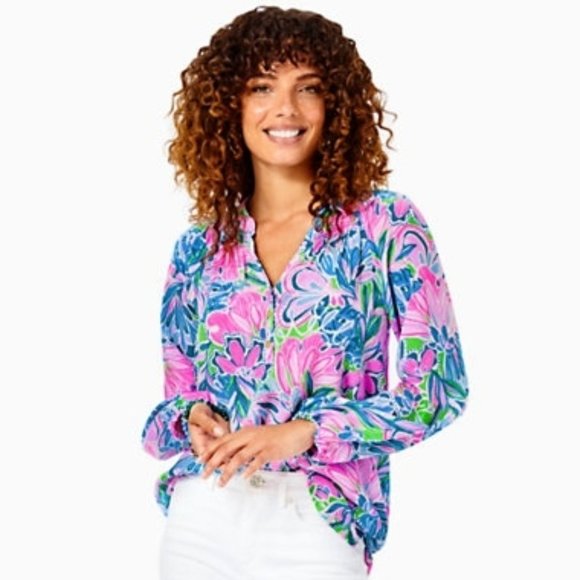 Lilly Pulitzer Tops - Lilly Pulitzer Elsa Silk Top in Gecko Green Tiger Sunrise NWT - Size Small